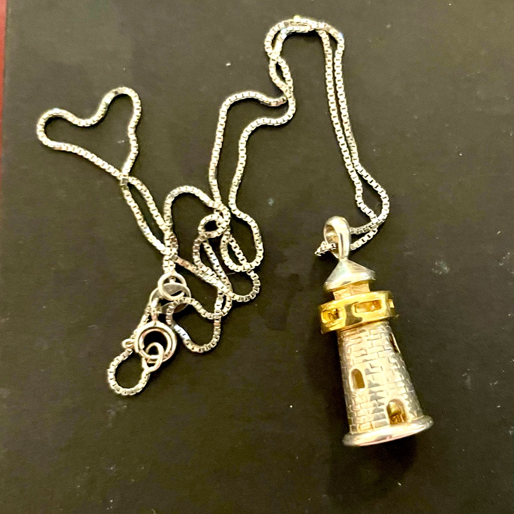Sterling Silver Lighthouse Pendant With 18kt Accents On 16” Necklace